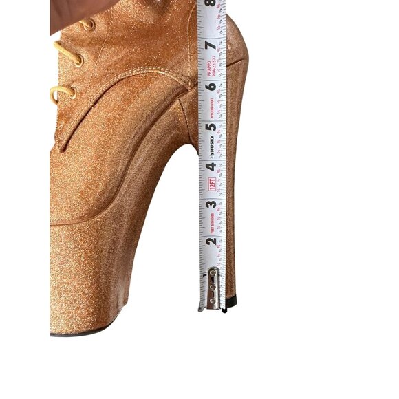 GOLD Glitter Platform Over the Knee Lace Up Boots Size US 7 - Picture 6 of 12